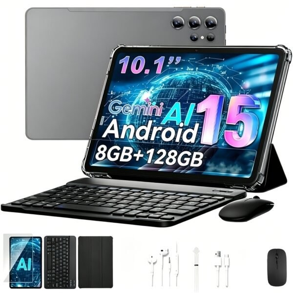 Android 15 Tablet Latest Tablets, 10.1 Inch Tablet 8GB RAM 128GB ROM, 8000Mah Battery 2 In 1 Tablet With Keyboard, Case, Stylus, Tablet PC, 5G Wifi, 5MP+16MP Dual Camera, 1280 * 800 FHD IPS Screen, Tablet, Pad, Tablet, Pad
