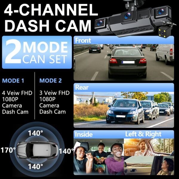 [FOXGOD] High-quality Vehicle Black Box with 5G Wifi, 4 Cahnnels& 2 Cahnnels FHD 1080P Dash Cam, 8 IR Lights, WDR, Car Driving Recorder with Multi-functional Rear Camera, Parking Monitor, G-sensor, Loop Recording, No Card/32g Card Optional
