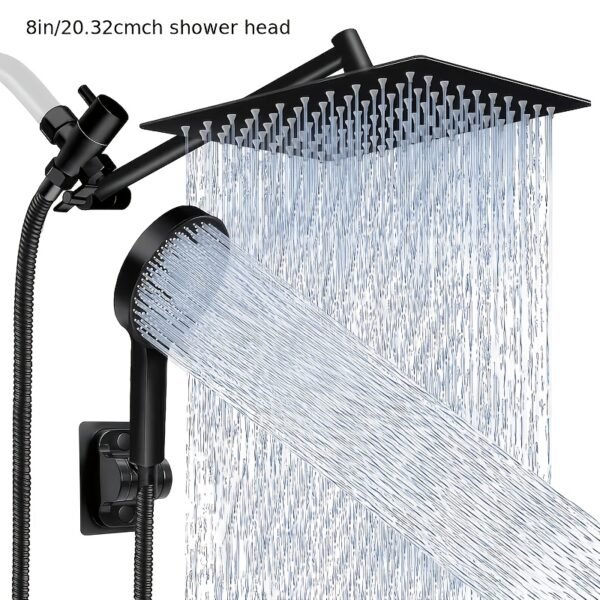 Shower Head, High Pressure Rainfall/Handheld Shower Combo With Extension Arm, 9 Settings, Anti-Leak Shower Head With Holder, Height/Angle Adjustable, Chrome, Matte Black