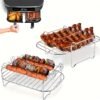 6pcs Set of Double-layer Frying Basket Accessories, Suitable for Ninja DZ201 Foodi and Other 8QT-10QT Dual-zone Dual-fryer Air Fryers, Includes Air Fryer Rack Set(2 Frying Basket Racks+ 4 Skewers)