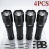 4-Pack Tactical Survival Kit Must Have: Super Bright Rechargeable LED Flashlights Set, Zoomable Spotlight & USB Charging For Emergency Preparedness, Power Outage Supplies, Camping Gear, Perfect Men Gifts