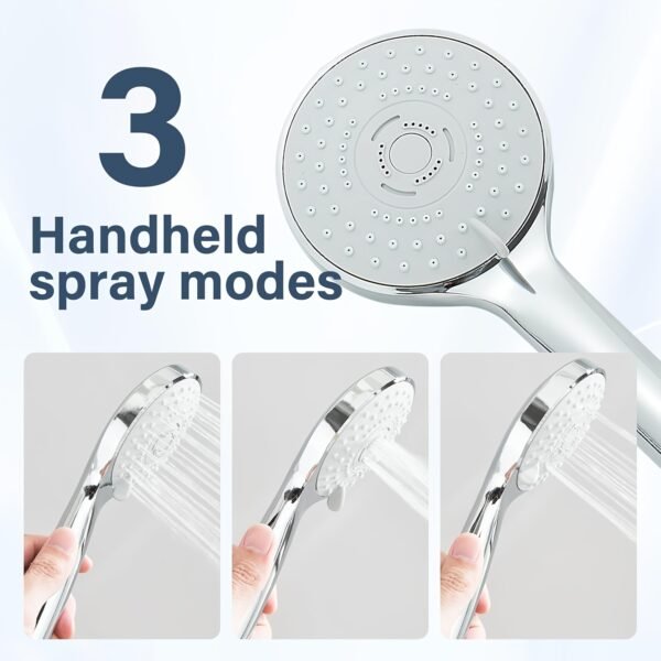 Shower Head, High Pressure Rainfall/Handheld Shower Combo With 15'' Extension Arm, 3 Settings, Anti-Leak Shower Head With Holder, Height/Angle Adjustable, Chrome, Matte Black