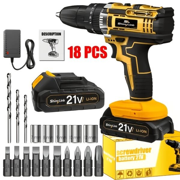 [21V Cordless Drill Set] 1/18/30/32/35/136/148pcs Electric Drill Tool Box Set | Rechargeable Cordless Drill Set with 2 Batteries, Cordless Drill Driver with Hand Tools, Screwdriver, Bit Set, And Tool Box for Home Repair, Gift for Men