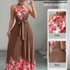 Fashionable New Women'S Summer Halter Floral Print Pleated Dress