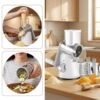 Hand-Cranked Rotary Cheese Grater | for Shredding Fresh Cheese, Vegetables, And Nuts, Metal, Non-Slip Suction Base, Includes Three-Blade Cleaning Brush