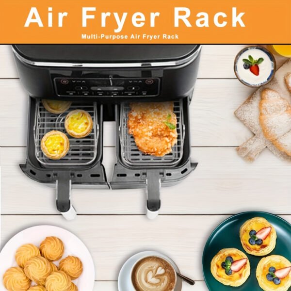 6pcs Set of Double-layer Frying Basket Accessories, Suitable for Ninja DZ201 Foodi and Other 8QT-10QT Dual-zone Dual-fryer Air Fryers, Includes Air Fryer Rack Set(2 Frying Basket Racks+ 4 Skewers)