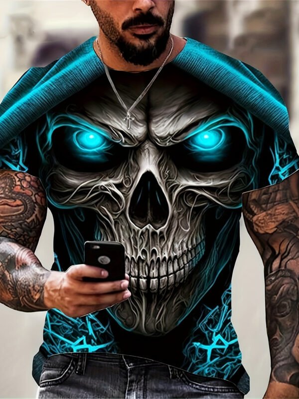 Men's Skeleton T Shirts 3d Print Skull O-Neck T Shirt, Halloween Oversized T-Shirt Short-Sleeve Tee Sportswear Men's Clothing Top