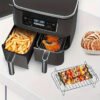 6pcs Set of Double-layer Frying Basket Accessories, Suitable for Ninja DZ201 Foodi and Other 8QT-10QT Dual-zone Dual-fryer Air Fryers, Includes Air Fryer Rack Set(2 Frying Basket Racks+ 4 Skewers)