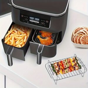 6pcs Set of Double-layer Frying Basket Accessories, Suitable for Ninja DZ201 Foodi and Other 8QT-10QT Dual-zone Dual-fryer Air Fryers, Includes Air Fryer Rack Set(2 Frying Basket Racks+ 4 Skewers)