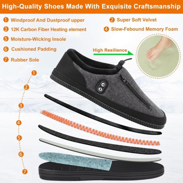 Warm Slippers with Four Heating Settings, Cordless Foot Warmers Designed for Chilly Feet, Perfect for Cold Weather. These Cozy Indoor And Outdoor Shoes Are Ideal for Camping, Featuring a 5000Mah Rechargeable Battery