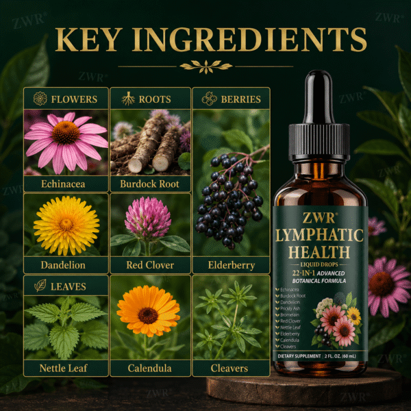 21-In-1 Herbal Lymphatic Health Drops, Echinacea Lymph Health Supplement, with Burdock Root, Echinacea, Plantain, Dandelion, for Body Balance & Healthy Defense, Great for Taking 0.03oz Daily with Water, 2.03oz