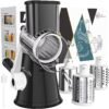 Hand-Cranked Rotary Cheese Grater | for Shredding Fresh Cheese, Vegetables, And Nuts, Metal, Non-Slip Suction Base, Includes Three-Blade Cleaning Brush