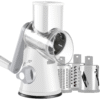 Hand-Cranked Rotary Cheese Grater | for Shredding Fresh Cheese, Vegetables, And Nuts, Metal, Non-Slip Suction Base, Includes Three-Blade Cleaning Brush