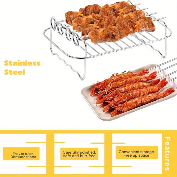 6pcs Set of Double-layer Frying Basket Accessories, Suitable for Ninja DZ201 Foodi and Other 8QT-10QT Dual-zone Dual-fryer Air Fryers, Includes Air Fryer Rack Set(2 Frying Basket Racks+ 4 Skewers)