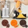 Hand-Cranked Rotary Cheese Grater | for Shredding Fresh Cheese, Vegetables, And Nuts, Metal, Non-Slip Suction Base, Includes Three-Blade Cleaning Brush