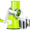 Hand-Cranked Rotary Cheese Grater | for Shredding Fresh Cheese, Vegetables, And Nuts, Metal, Non-Slip Suction Base, Includes Three-Blade Cleaning Brush