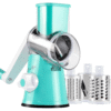 Hand-Cranked Rotary Cheese Grater | for Shredding Fresh Cheese, Vegetables, And Nuts, Metal, Non-Slip Suction Base, Includes Three-Blade Cleaning Brush