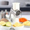 Hand-Cranked Rotary Cheese Grater | for Shredding Fresh Cheese, Vegetables, And Nuts, Metal, Non-Slip Suction Base, Includes Three-Blade Cleaning Brush