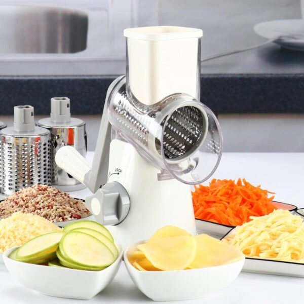 Hand-Cranked Rotary Cheese Grater | for Shredding Fresh Cheese, Vegetables, And Nuts, Metal, Non-Slip Suction Base, Includes Three-Blade Cleaning Brush