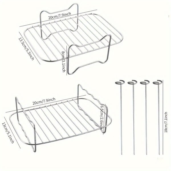6pcs Set of Double-layer Frying Basket Accessories, Suitable for Ninja DZ201 Foodi and Other 8QT-10QT Dual-zone Dual-fryer Air Fryers, Includes Air Fryer Rack Set(2 Frying Basket Racks+ 4 Skewers)