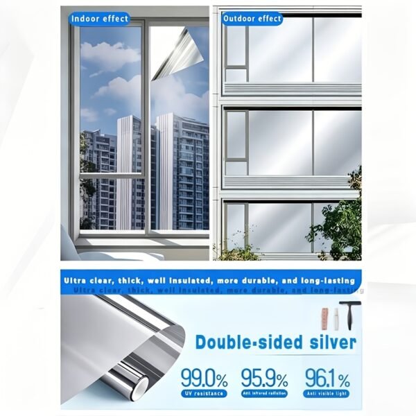 product-fancy-1deb3089-1577-4b0e-8cab-80d387949607 Large One-Way Privacy Window Film for Home And Office Windows. Features Electrostatic Adhesion - No Glue Required - And Provides Protection, Sunshade, And Heat Insulation. Holiday Decorations. Bonus Gifts: Spray Bottle, Measuring Tape, And Squeegee