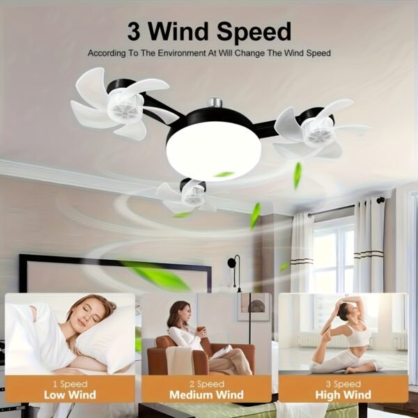 product-fancy-2b8d59d7-a0ed-4bb7-b827-5a54af532f24 LED Smart Ceiling Fan Light - E27/E26 Screw Port With Remote Control, Adjustable Brightness And 3 Speed Adjustment, Suitable For Bedroom, Living Room, Study, Kitchen And Bathroom - Modern Design, Suitable For All Seasons (2-in-1-3/4/5 Head Fan Light
