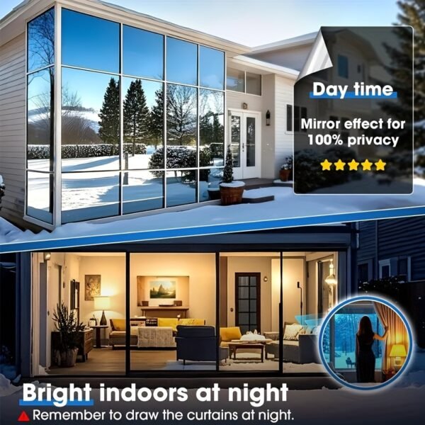 product-fancy-30023ef9-ce48-49d7-b961-6509db4b1576 Large One-Way Privacy Window Film for Home And Office Windows. Features Electrostatic Adhesion - No Glue Required - And Provides Protection, Sunshade, And Heat Insulation. Holiday Decorations. Bonus Gifts: Spray Bottle, Measuring Tape, And Squeegee