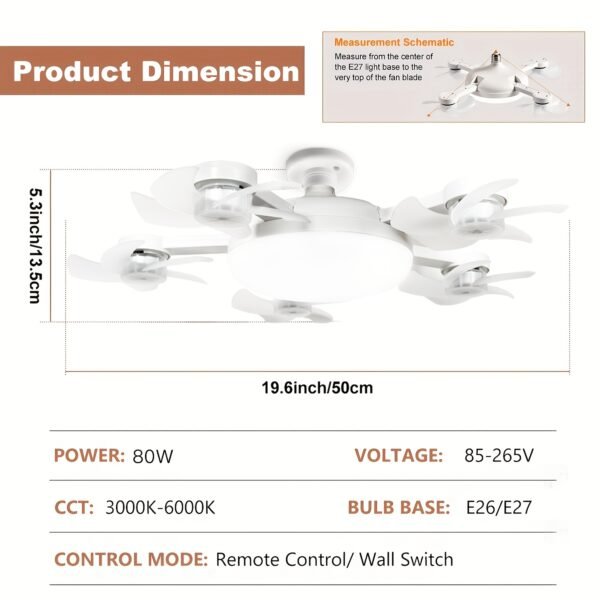 product-fancy-3012642a-a4d6-4301-865c-b1c7436b601b LED Smart Ceiling Fan Light - E27/E26 Screw Port With Remote Control, Adjustable Brightness And 3 Speed Adjustment, Suitable For Bedroom, Living Room, Study, Kitchen And Bathroom - Modern Design, Suitable For All Seasons (2-in-1-3/4/5 Head Fan Light