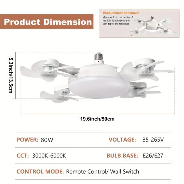 product-fancy-3b3cb878-2694-4575-84e2-2b17fdec06e6 LED Smart Ceiling Fan Light - E27/E26 Screw Port With Remote Control, Adjustable Brightness And 3 Speed Adjustment, Suitable For Bedroom, Living Room, Study, Kitchen And Bathroom - Modern Design, Suitable For All Seasons (2-in-1-3/4/5 Head Fan Light