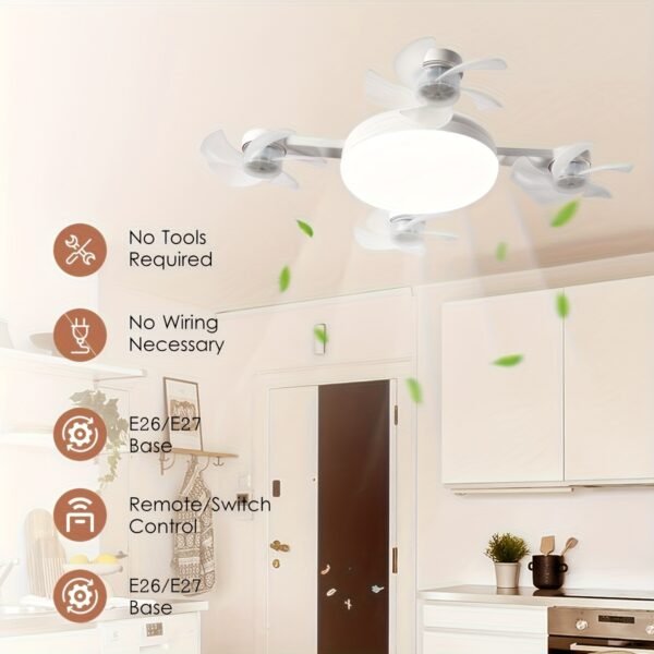 product-fancy-8319d1ae-3913-4254-adfc-a5d21bb0161f LED Smart Ceiling Fan Light - E27/E26 Screw Port With Remote Control, Adjustable Brightness And 3 Speed Adjustment, Suitable For Bedroom, Living Room, Study, Kitchen And Bathroom - Modern Design, Suitable For All Seasons (2-in-1-3/4/5 Head Fan Light
