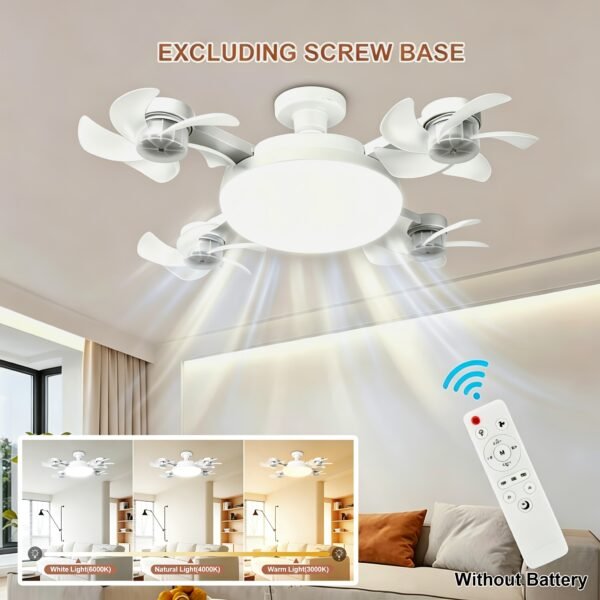 product-fancy-9aaa303e-212e-4771-be27-2808c4791612-1 LED Smart Ceiling Fan Light - E27/E26 Screw Port With Remote Control, Adjustable Brightness And 3 Speed Adjustment, Suitable For Bedroom, Living Room, Study, Kitchen And Bathroom - Modern Design, Suitable For All Seasons (2-in-1-3/4/5 Head Fan Light