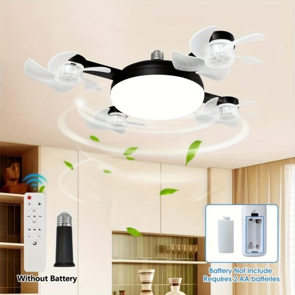 product-fancy-a9f39d73-ab4c-4211-9024-1cb28e7f03e4 LED Smart Ceiling Fan Light - E27/E26 Screw Port With Remote Control, Adjustable Brightness And 3 Speed Adjustment, Suitable For Bedroom, Living Room, Study, Kitchen And Bathroom - Modern Design, Suitable For All Seasons (2-in-1-3/4/5 Head Fan Light