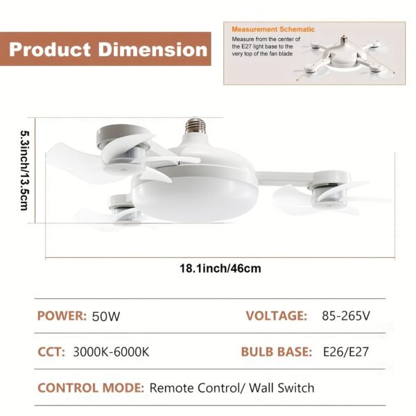 product-fancy-b0b22d89-a07a-4361-be36-32140f8fbd2a LED Smart Ceiling Fan Light - E27/E26 Screw Port With Remote Control, Adjustable Brightness And 3 Speed Adjustment, Suitable For Bedroom, Living Room, Study, Kitchen And Bathroom - Modern Design, Suitable For All Seasons (2-in-1-3/4/5 Head Fan Light