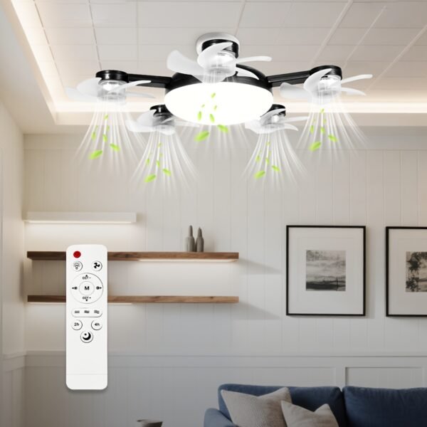 product-fancy-b0c147a7-07e0-4774-b55c-2311f78f1e20 LED Smart Ceiling Fan Light - E27/E26 Screw Port With Remote Control, Adjustable Brightness And 3 Speed Adjustment, Suitable For Bedroom, Living Room, Study, Kitchen And Bathroom - Modern Design, Suitable For All Seasons (2-in-1-3/4/5 Head Fan Light