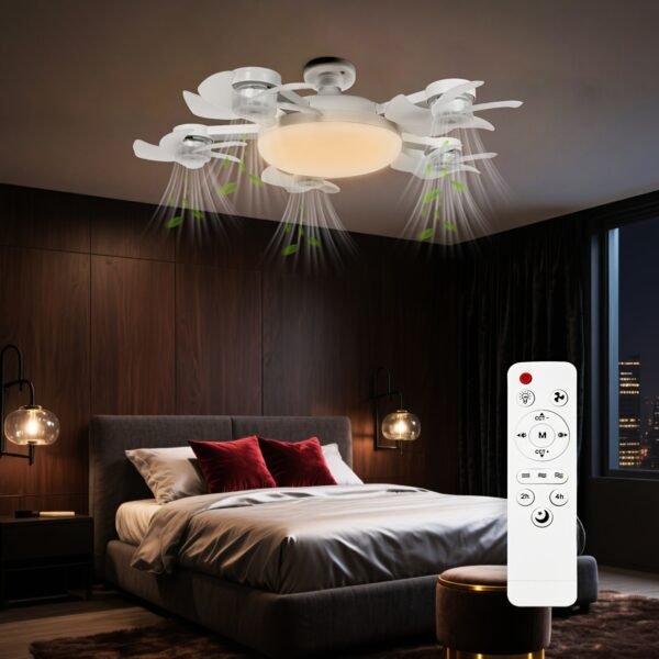 product-fancy-c9a40003-5e0b-4924-b4c1-df36f518052d LED Smart Ceiling Fan Light - E27/E26 Screw Port With Remote Control, Adjustable Brightness And 3 Speed Adjustment, Suitable For Bedroom, Living Room, Study, Kitchen And Bathroom - Modern Design, Suitable For All Seasons (2-in-1-3/4/5 Head Fan Light